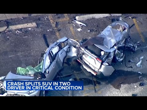 Video captures moments before car splits in half, critically injuring driver