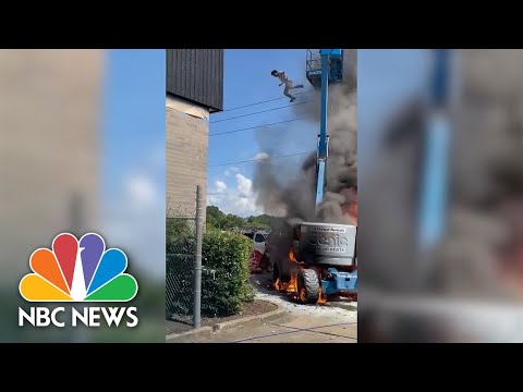 Watch: Man Jumps From Burning Cherry Picker