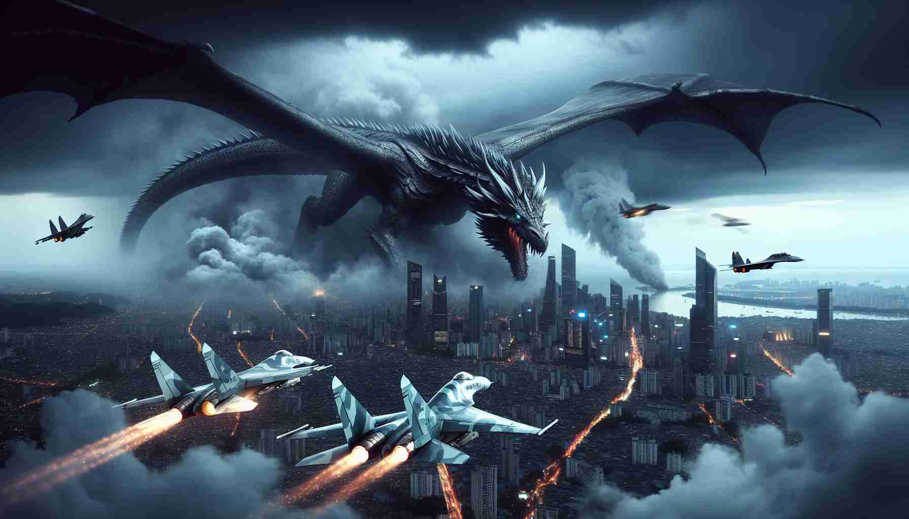 Dragon Defends City in Epic Battle! Su-57 Fighters to the Rescue!